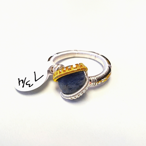 "Sun and Moon on the water" Sodalite Handmade Wire wrap ring size 7.75 - Picture 1 of 7